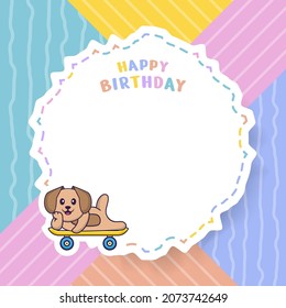 Happy Birthday greeting card with Cute dog cartoon character. Vector Illustration