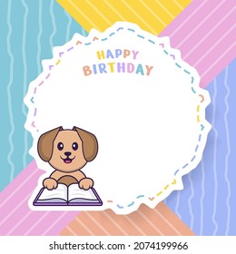 Happy Birthday greeting card with Cute dog cartoon character. Vector Illustration
