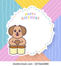 Happy Birthday greeting card with Cute dog cartoon character. Vector Illustration