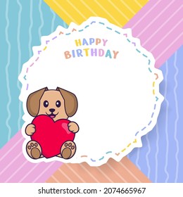 Happy Birthday greeting card with Cute dog cartoon character. Vector Illustration