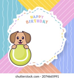 Happy Birthday greeting card with Cute dog cartoon character. Vector Illustration
