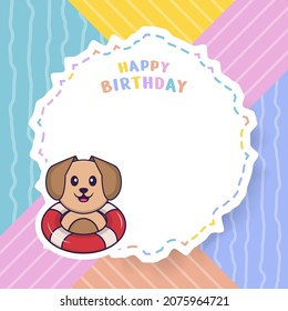 Happy Birthday greeting card with Cute dog cartoon character. Vector Illustration