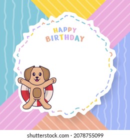 Happy Birthday greeting card with Cute dog cartoon character. Vector Illustration