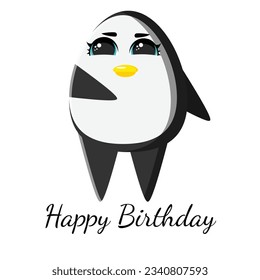Happy birthday greeting card with cute penguin and balloons. Template for nursery design, poster, birthday card, invitation, baby shower and party decor.