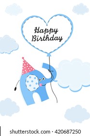  Happy birthday greeting card with cute elephant vector background
