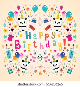Happy Birthday greeting card with cute panda bears