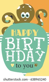 Happy Birthday Greeting Card Cute Octopus Stock Vector (royalty Free 