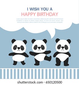 Happy birthday greeting card, cute panda cartoon.