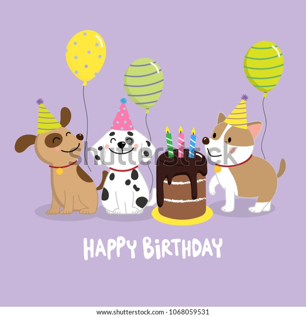 Happy Birthday Greeting Card Cute Dogs Stock Vector (Royalty Free ...