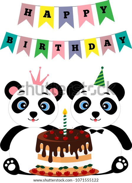 Happy Birthday Greeting Card Cute Panda Stock Vector Royalty Free