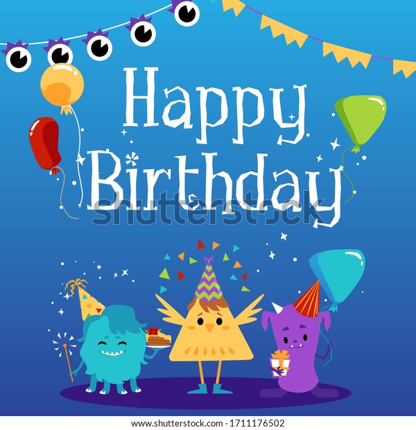 Happy Birthday Greeting Card Cute Cartoon Stock Vector (Royalty Free ...