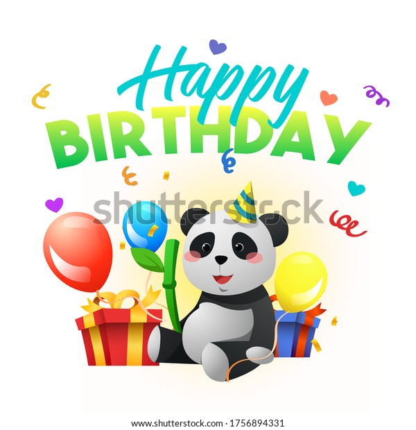 Happy Birthday Greeting Card Cute Panda Stock Vector (Royalty Free ...