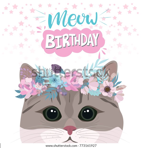 Happy Birthday Greeting Card Cute Cat Stock Vector Royalty Free