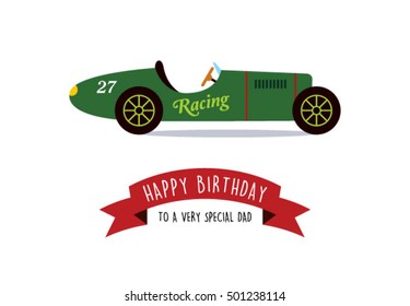 happy birthday greeting card for daddy with vintage racing car vector