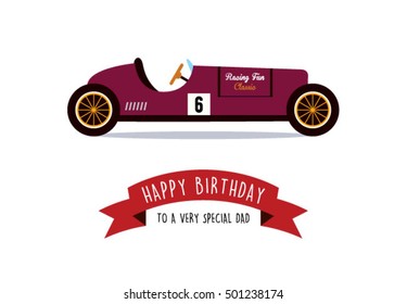 happy birthday greeting card for daddy with vintage racing car vector