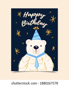 Happy birthday greeting card decorated with bear