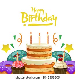 happy birthday greeting card with delicious treats