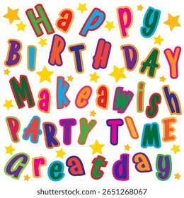 Happy birthday greeting card design with colorful text

