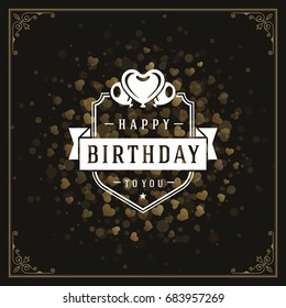 Happy birthday greeting card design vector illustration on golden confetti background. 