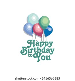 Happy Birthday greeting card featuring colorful balloons.