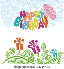 Happy birthday greeting card with floral pattern vector illustration