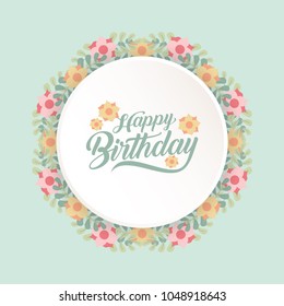 happy birthday greeting card with flower wreath