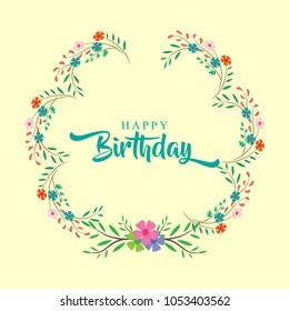 happy birthday greeting card with flower wreath usable for background template