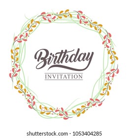 happy birthday greeting card with flower wreath usable for background template