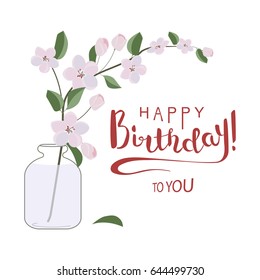 Happy Birthday Greeting Card with flowers pastel colors. Vector Illustration eps 10