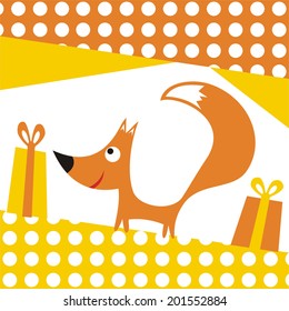 Happy birthday greeting card fox cute cartoon vector illustration