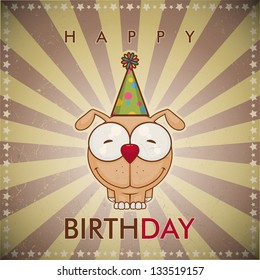 Happy birthday greeting card with funny cartoon doggy.