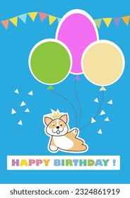 Happy birthday greeting card with funny corgi.