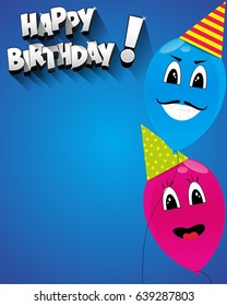 Happy birthday greeting card with funny balloons on background vector illustration