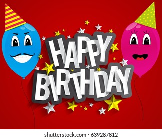 Happy birthday greeting card with funny balloons on background vector illustration