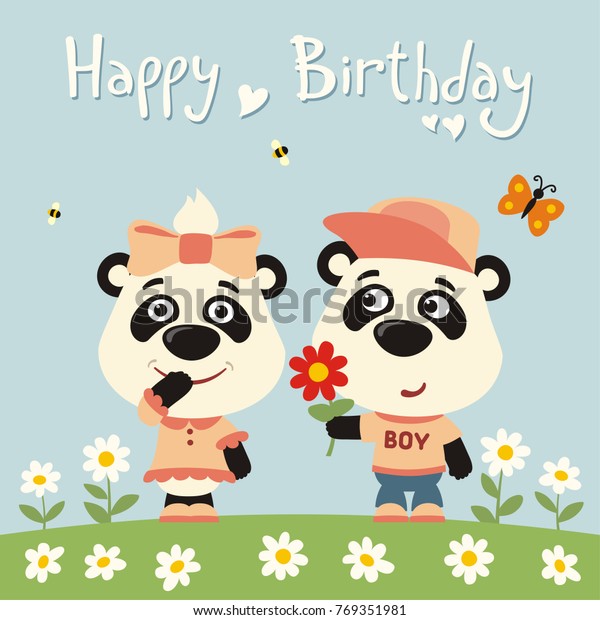 Happy Birthday Greeting Card Funny Panda Stock Vector Royalty