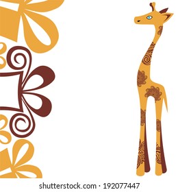 Happy birthday greeting card giraffe cute cartoon vector illustration