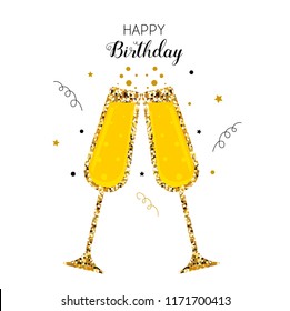 Happy Birthday greeting card with a glasses of champagne