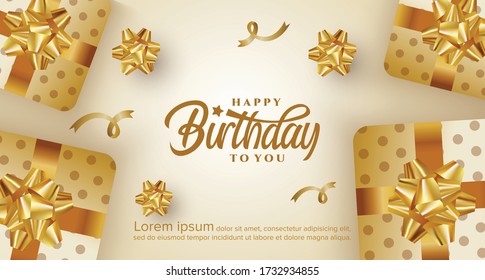 Happy Birthday Greeting Card Gold Ribbon Stock Vector (Royalty Free ...