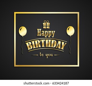 Happy Birthday greeting card, gold on the black background 