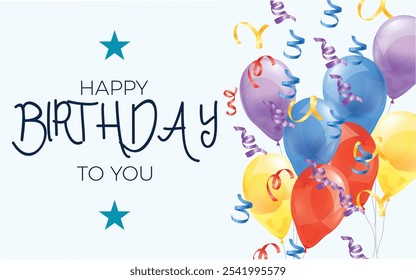 happy birthday greeting card graphics vector art design. banner poster balloons confetti birthday celebration day. 3d style confetti new concepts abstract design. eps vector format file.  