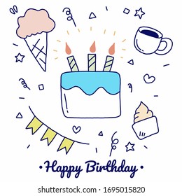 Happy birthday greeting card hand drawn doodle vector