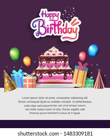 Happy Birthday greeting card and invitation card for celebration with party element