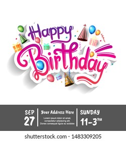 Happy Birthday greeting card and invitation card for celebration with party element