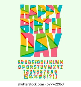 Happy birthday greeting card for kids. Vector set of colorful letters, numbers and symbols