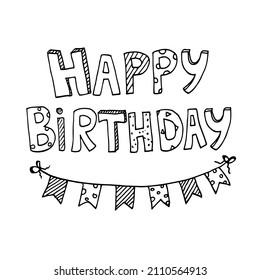 Happy Birthday greeting card with lettering design. Hppy Birthday phrase in doodle style