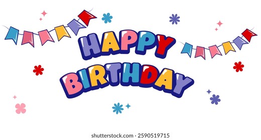 happy birthday. greeting card with lettering and confetti