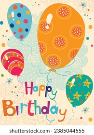 Happy Birthday greeting card made of big colorful balloons in vector.