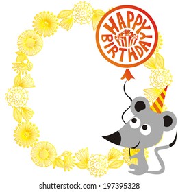 Happy birthday greeting card mouse with balloon vector illustration