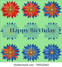 Happy birthday greeting card with multicolored flowers