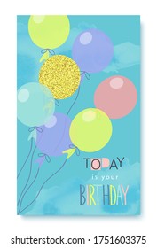 Happy birthday greeting card and party invitation template, hand drawn style.Vector illustration.